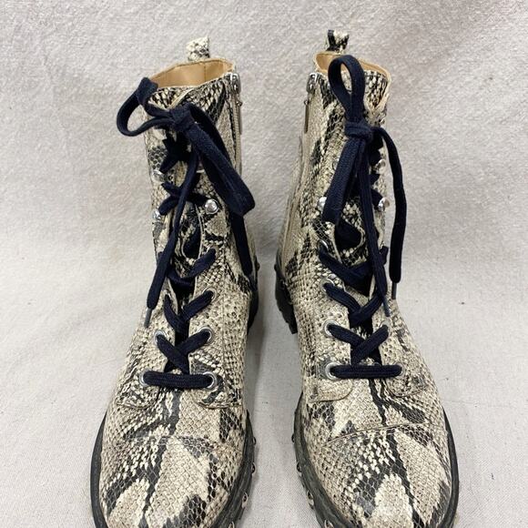 SCHUTZ Andrea Snakeskin Studded Combat Lace Up and Zip Boot Size 9.5 - Picture 10 of 16